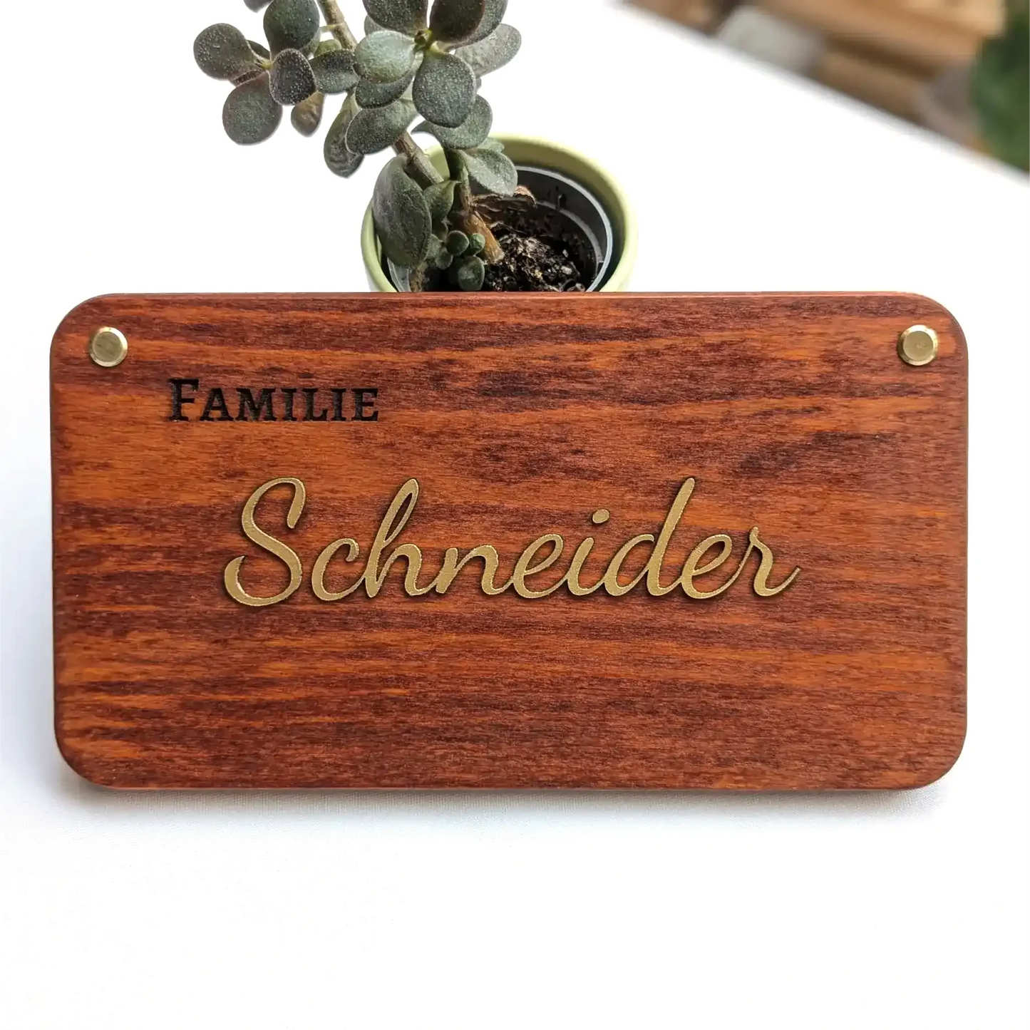 Gold Türschild – exklusives, vergoldetes Namensschild aus Holz & Leder