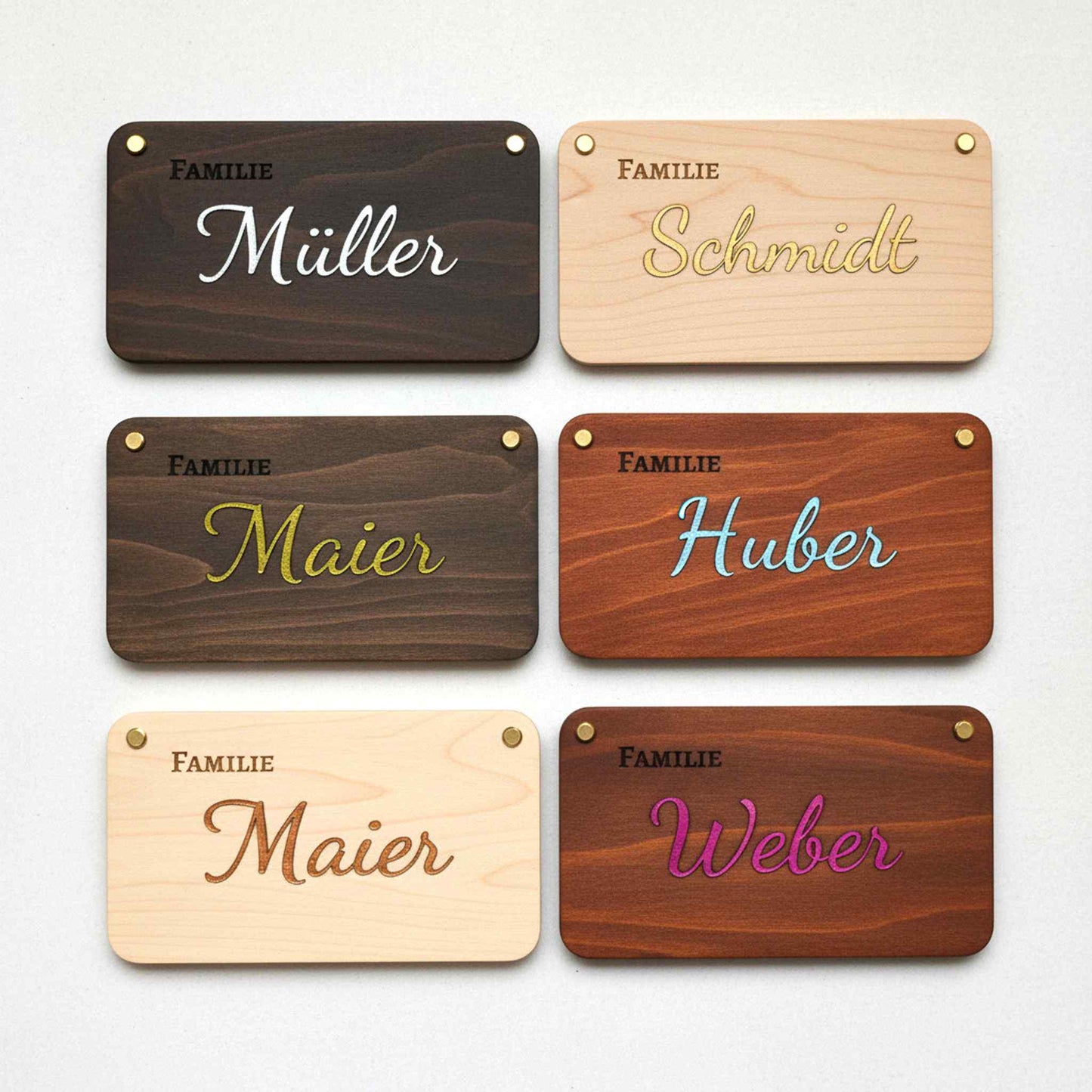 Personalisiertes Holz Türschild Familie – Familientürschild mit Metallic 3D Lederbuchstaben
