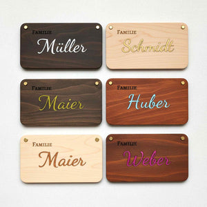 Personalisiertes Holz Türschild Familie – Familientürschild mit Metallic 3D Lederbuchstaben