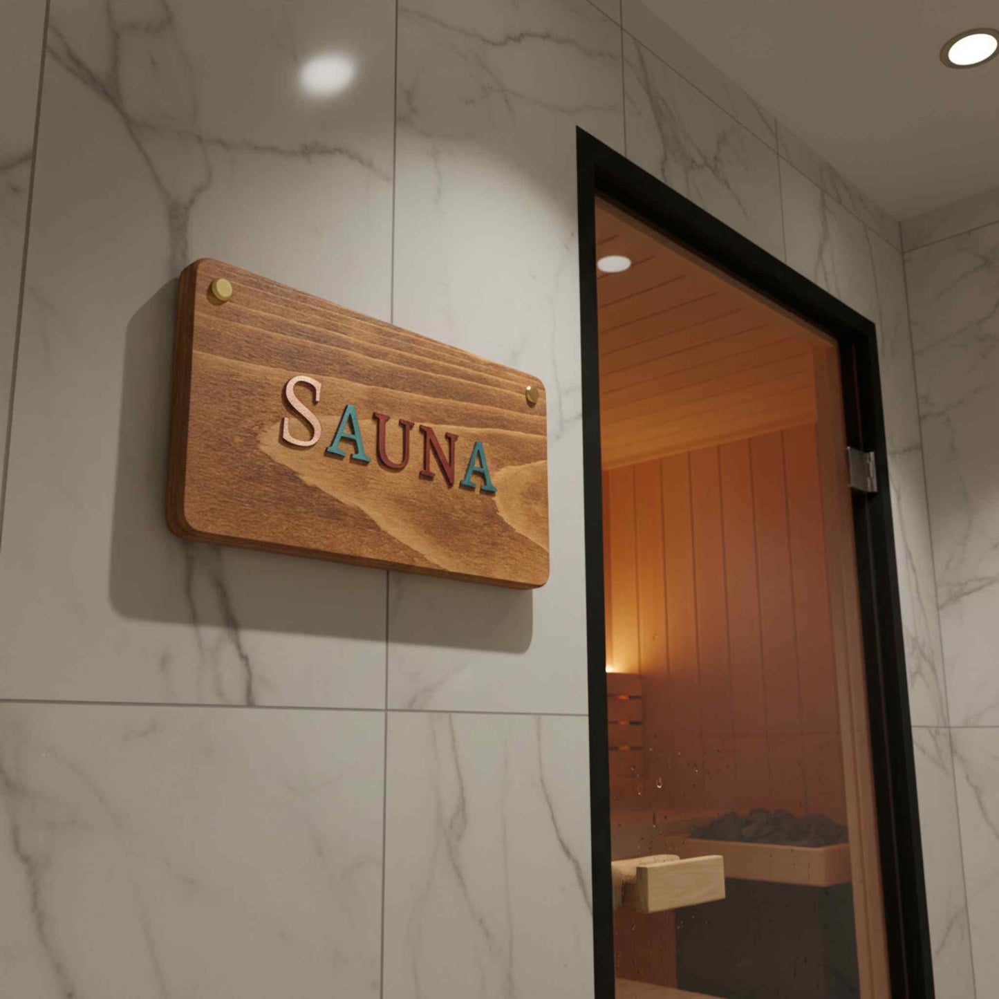 Metallic Wood 3D Türschild - Personalisiertes Türschild aus Holz mit Lederbuchstaben – Individuell gestaltbar