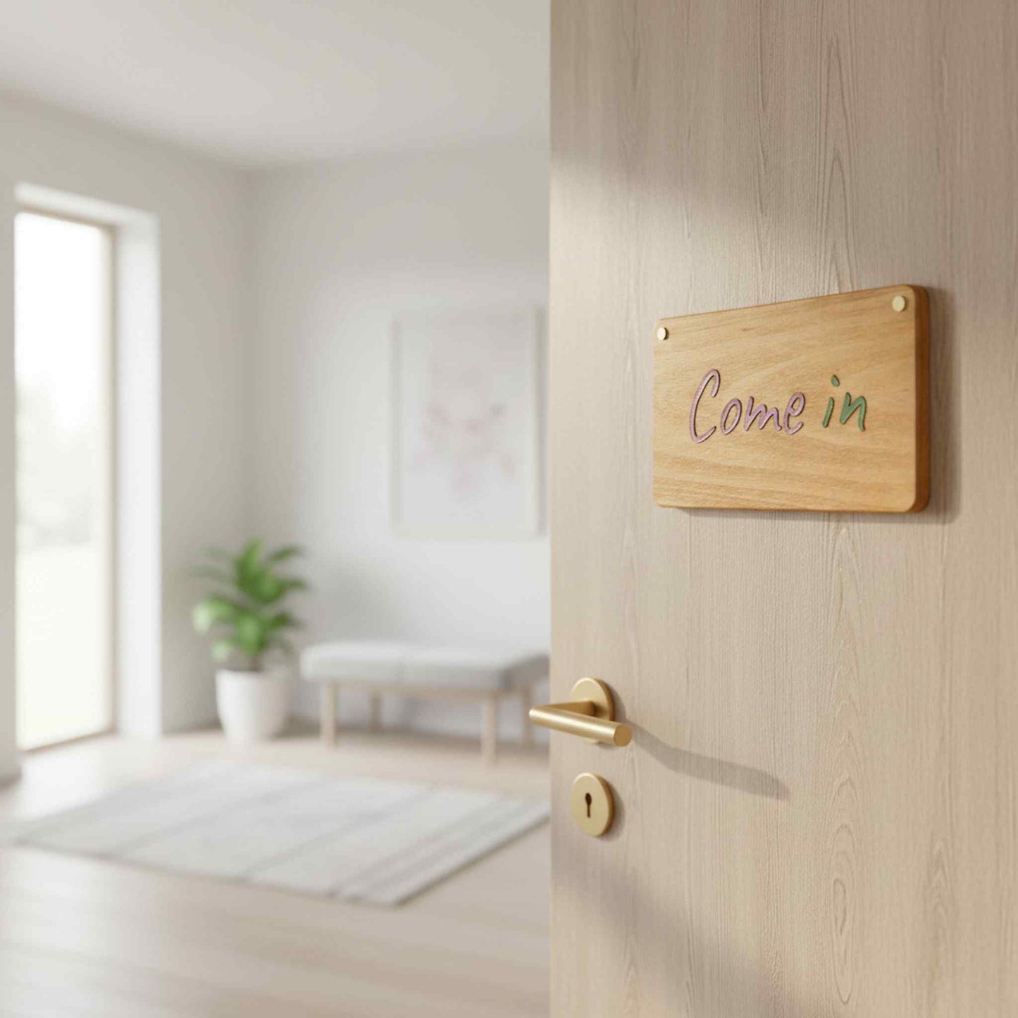 Metallic Wood 3D Türschild - Personalisiertes Türschild aus Holz mit Lederbuchstaben – Individuell gestaltbar