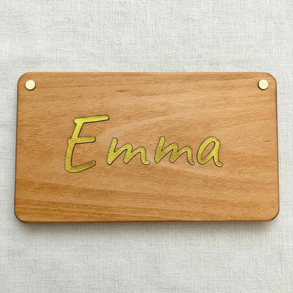 Metallic Wood 3D Türschild - Personalisiertes Türschild aus Holz mit Lederbuchstaben – Individuell gestaltbar