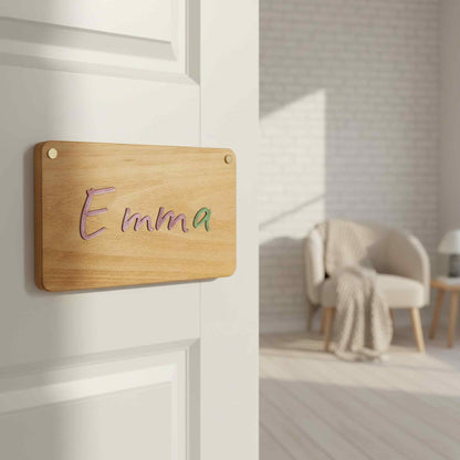 Metallic Wood 3D Türschild - Personalisiertes Türschild aus Holz mit Lederbuchstaben – Individuell gestaltbar