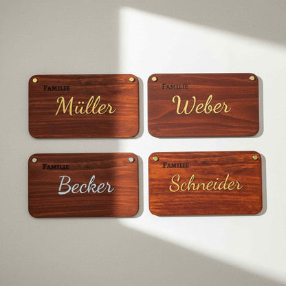 Personalisiertes Holz Türschild Familie – Familientürschild mit Metallic 3D Lederbuchstaben