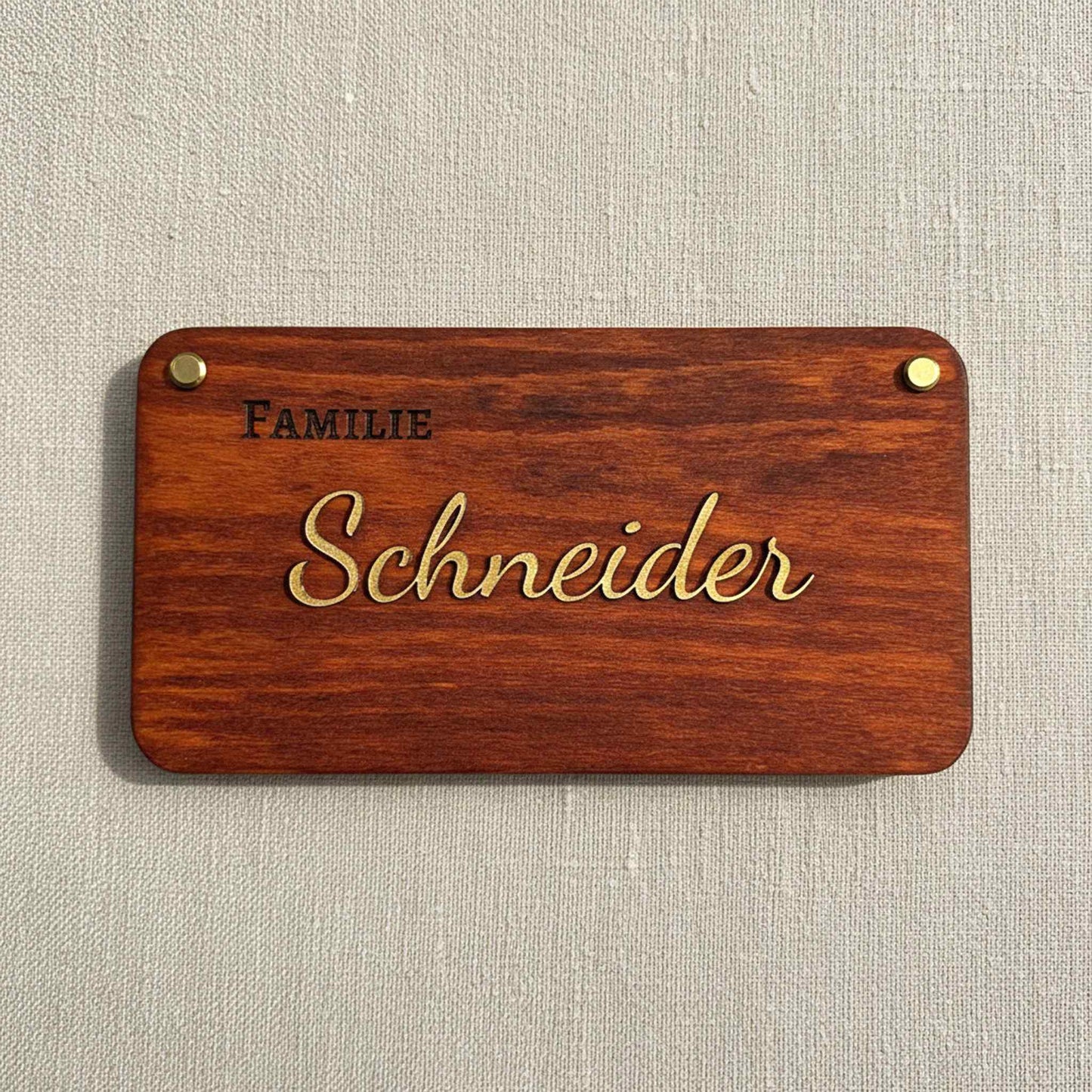 Personalisiertes Holz Türschild Familie – Familientürschild mit Metallic 3D Lederbuchstaben