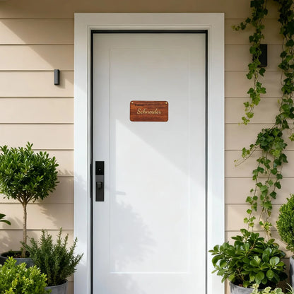 Gold Türschild – exklusives, vergoldetes Namensschild aus Holz & Leder