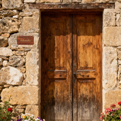 Gold Türschild – exklusives, vergoldetes Namensschild aus Holz & Leder