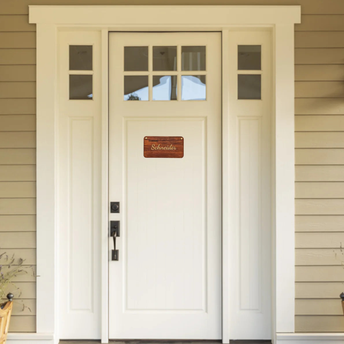 Gold Türschild – exklusives, vergoldetes Namensschild aus Holz & Leder