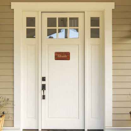 Gold Türschild – exklusives, vergoldetes Namensschild aus Holz & Leder