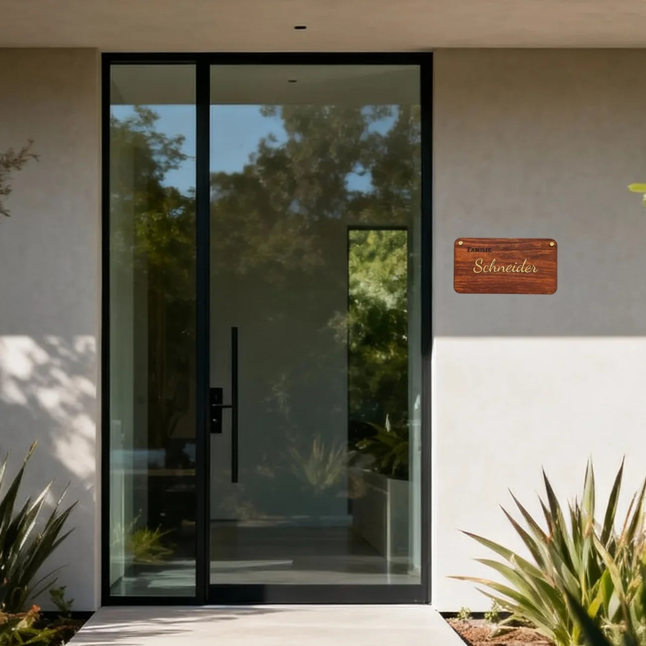 Gold Türschild – exklusives, vergoldetes Namensschild aus Holz & Leder